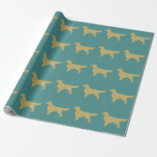 Golden retriever Gold glitter turquoise Wrapping Paper