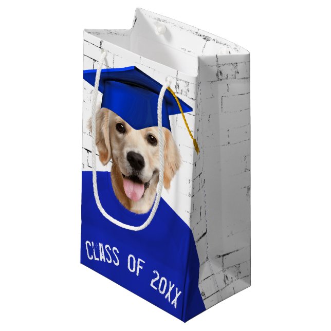 Golden Retriever Graduate with Blue Cap Small Gift Bag (Front Angled)