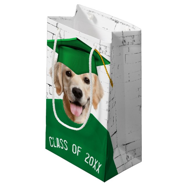 Golden Retriever Graduate with Green Cap Small Gift Bag (Front Angled)