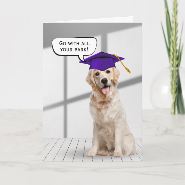 Golden Retriever Graduate With Purple Cap Card (Front)
