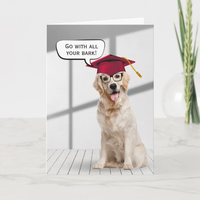 Golden Retriever Graduate With Red Cap Card (Front)