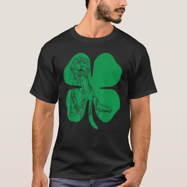 Golden Retriever Green Shamrock Saint Patricks Day T-Shirt (Front)