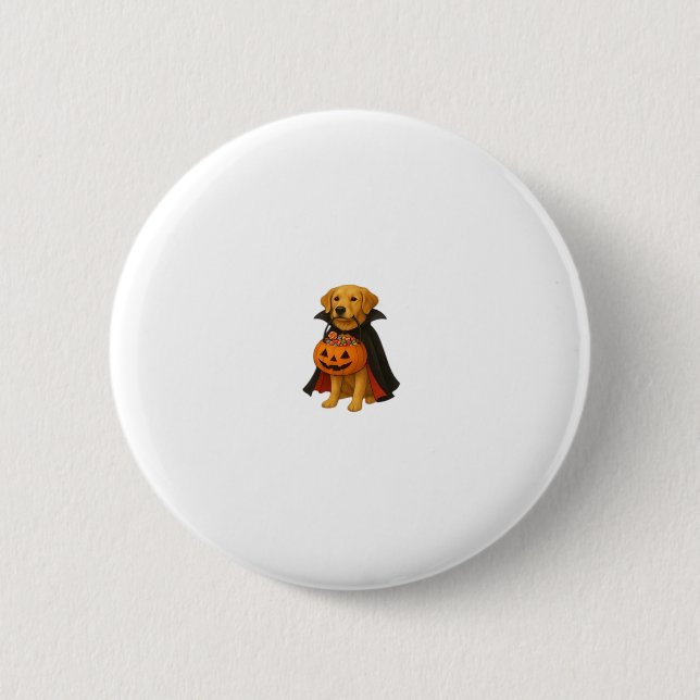 Golden Retriever Halloween Dog with Pumpkin Candy  2 Inch Round Button (Front)
