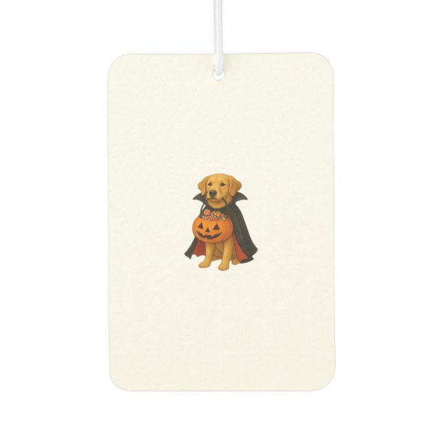 Golden Retriever Halloween Dog with Pumpkin Candy  Air Freshener (Front)