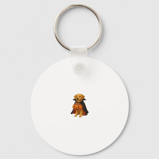 Golden Retriever Halloween Dog with Pumpkin Candy  Keychain (Front)