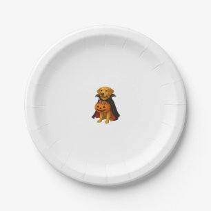 Golden Retriever Halloween Dog with Pumpkin Candy Paper Plate