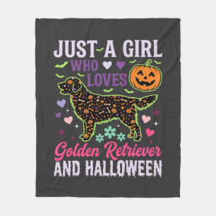 Golden Retriever Halloween Girl Pumpkin Dog Design Fleece Blanket