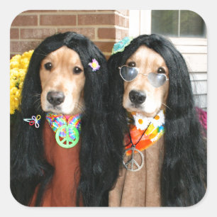 Golden Retriever Halloween Hippie Square Sticker