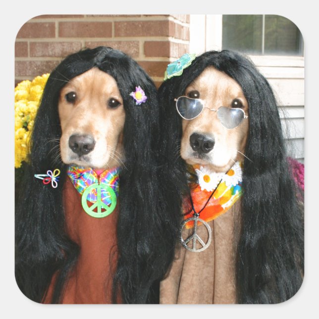 Golden Retriever Halloween Hippie Square Sticker (Front)