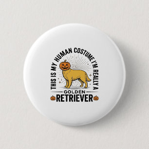 Golden Retriever Halloween Pumpkin Costume Design_ 2 Inch Round Button