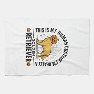 Golden Retriever Halloween Pumpkin Costume Design_ Kitchen Towel
