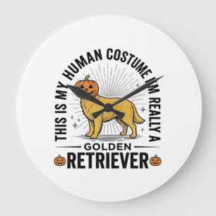 Golden Retriever Halloween Pumpkin Costume Design_ Large Clock