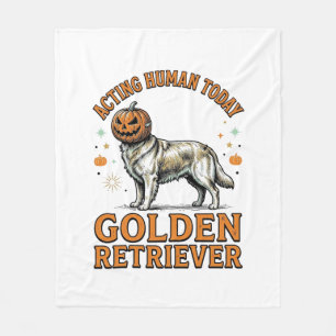Golden Retriever Halloween Pumpkin Dog Costume Shi Fleece Blanket