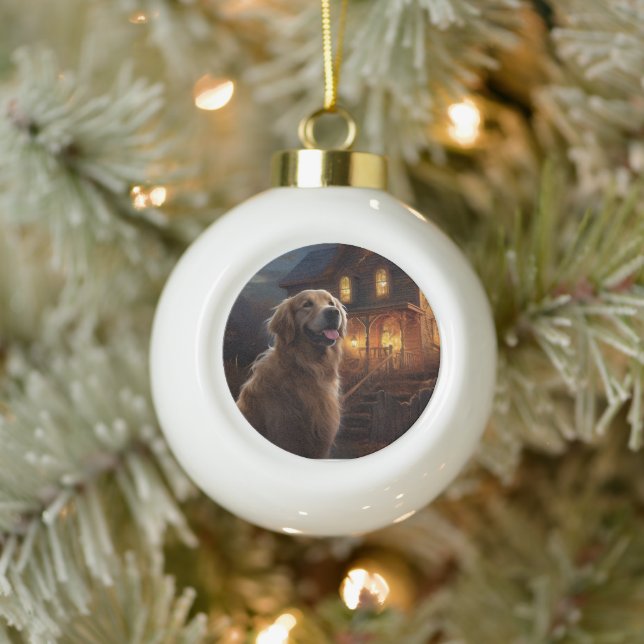 Golden Retriever Halloween Scary Ceramic Ball Christmas Ornament (Tree)