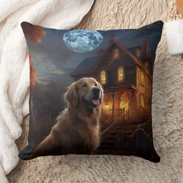 Golden Retriever Halloween Scary Throw Pillow (Blanket)