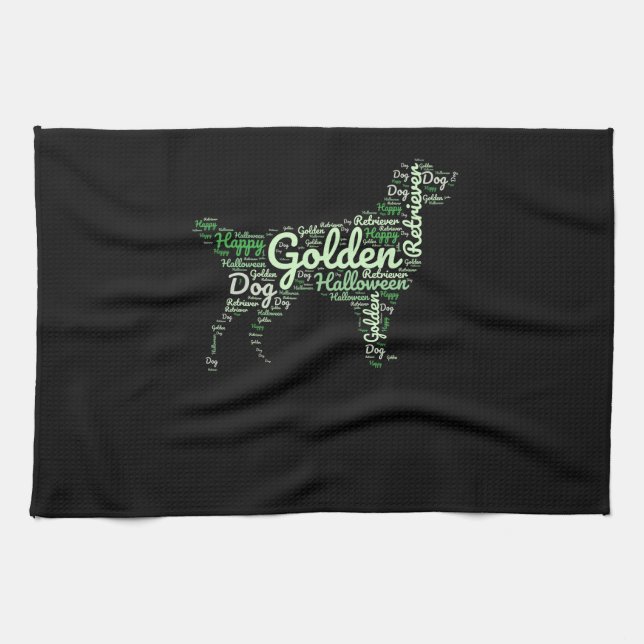 Golden Retriever Halloween Typography Kitchen Towel (Horizontal)