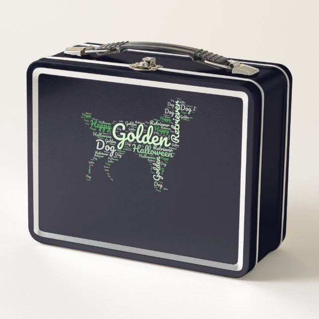 Golden Retriever Halloween Typography Metal Lunch Box (Front)