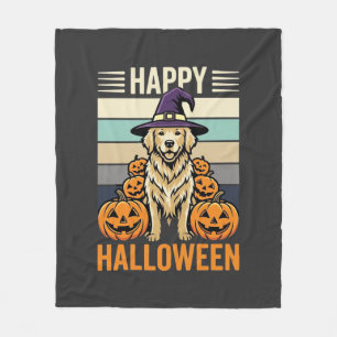Golden Retriever Halloween Vintage Pumpkin Design Fleece Blanket