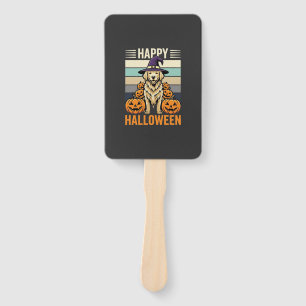 Golden Retriever Halloween Vintage Pumpkin Design Hand Fan
