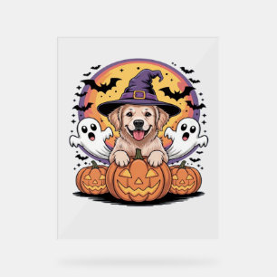 Golden Retriever Halloween Witch Dog Classic T-Shi Acrylic Sign