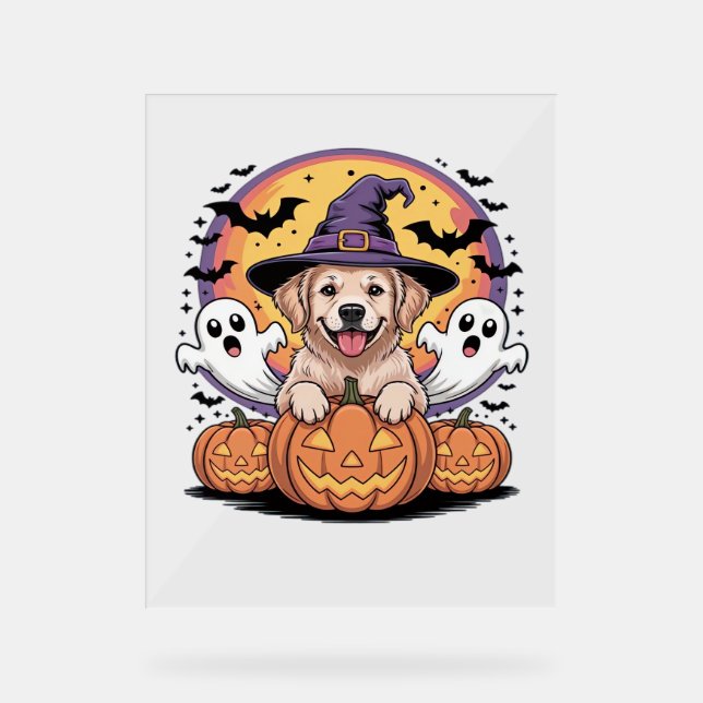 Golden Retriever Halloween Witch Dog Classic T-Shi Acrylic Sign (Front)