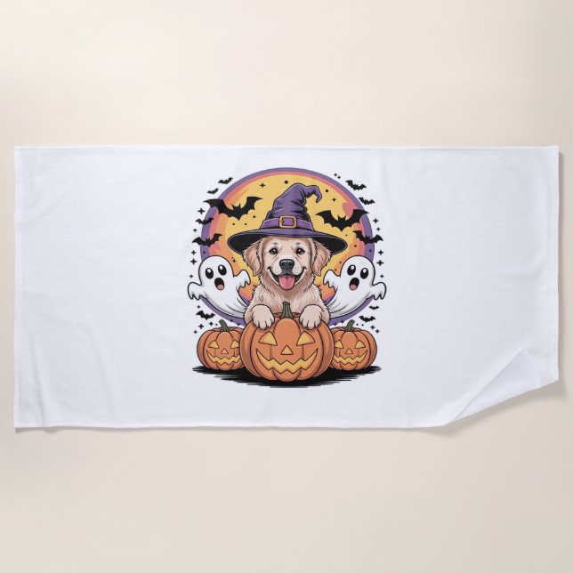 Golden Retriever Halloween Witch Dog Classic T-Shi Beach Towel (Front)