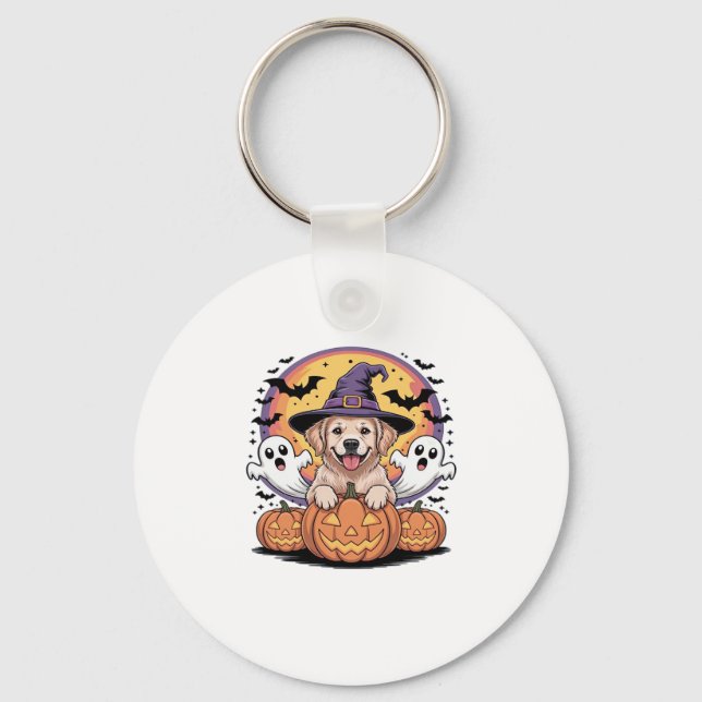 Golden Retriever Halloween Witch Dog Classic T-Shi Keychain (Front)
