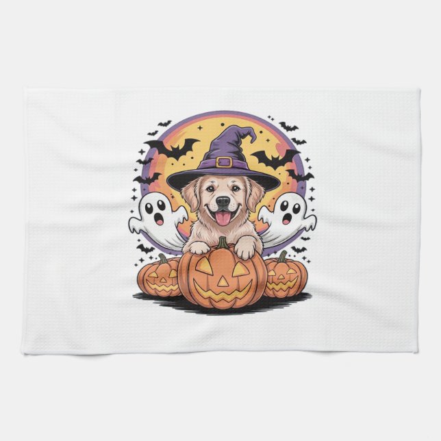 Golden Retriever Halloween Witch Dog Classic T-Shi Kitchen Towel (Horizontal)