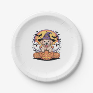 Golden Retriever Halloween Witch Dog Classic T-Shi Paper Plate