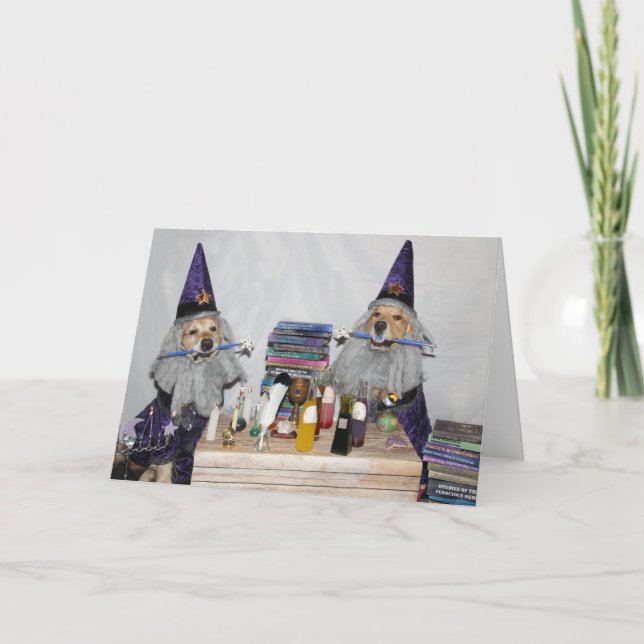 Golden Retriever Halloween Wizards Card (Front)