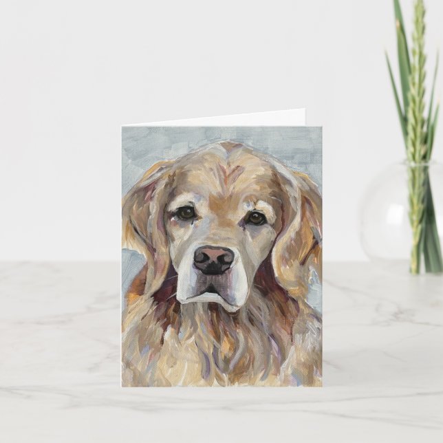 Golden Retriever Hand-Painted on Canvas Note Card (Front)