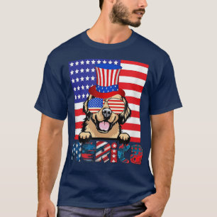 Golden Retriever Happy 4th Of July American Flag T-Shirt