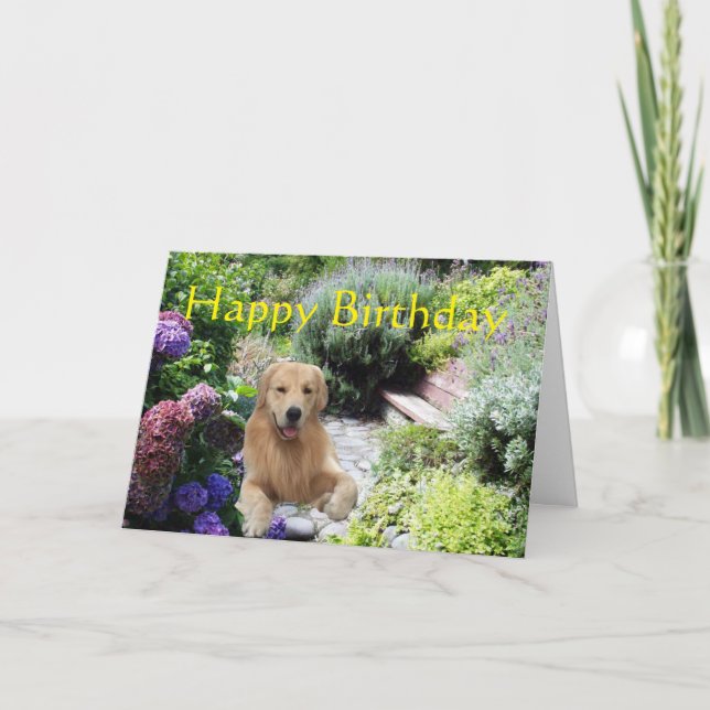 Golden Retriever Happy Birthday Garden Card (Front)