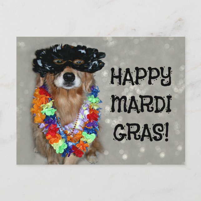 Golden Retriever Happy Mardi Gras Postcard (Front)