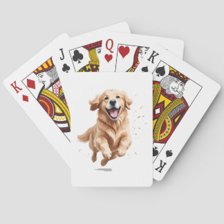 Golden Retriever Happy Playful Fun Jumping In Air Playing Cards