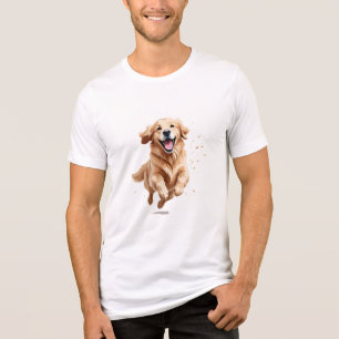 Golden Retriever Happy Playful Fun Jumping In Air Tri-Blend Shirt