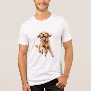 Golden Retriever Happy Playful Fun Jumping In Air Tri-Blend Shirt