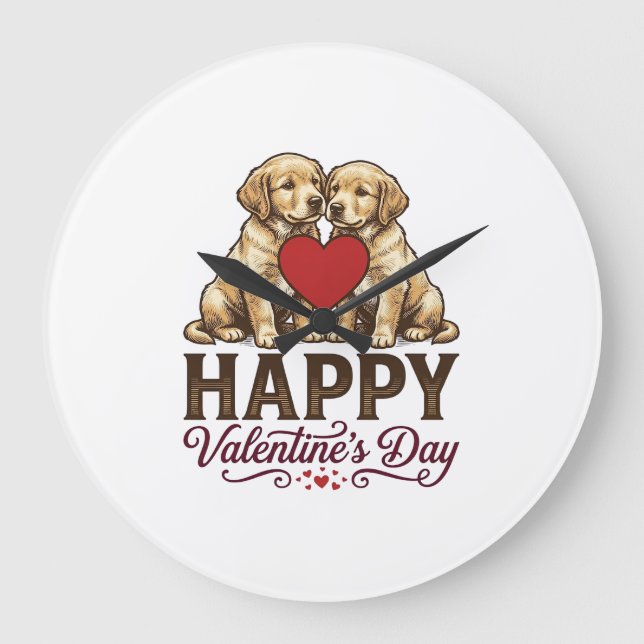 Golden Retriever Happy Valentine’s Day Large Clock (Front)