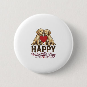 Golden Retriever Happy Valentines Day 2 Inch Round Button