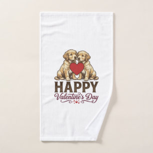 Golden Retriever Happy Valentines Day Hand Towel