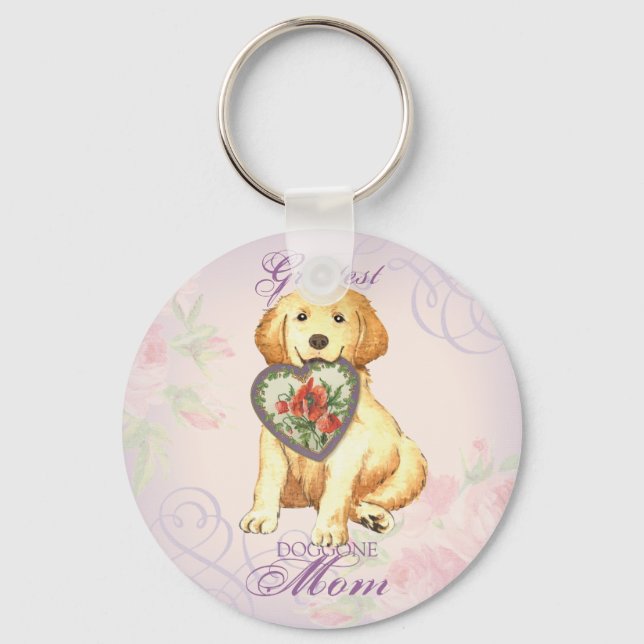 Golden Retriever Heart Mom Keychain (Front)