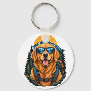 Golden Retriever Hiking Adventure Art Keychain