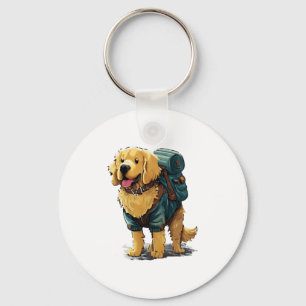 Golden Retriever Hiking and Camping  Keychain