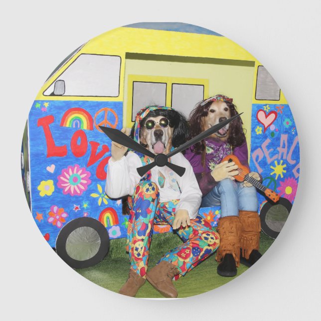 Golden Retriever Hippie Bus Large Clock (Front)