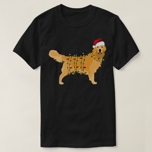 Golden Retriever Holiday Christmas Light Gift Hall T-Shirt (Design Front)