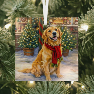 Golden Retriever Holiday  Glass Ornament