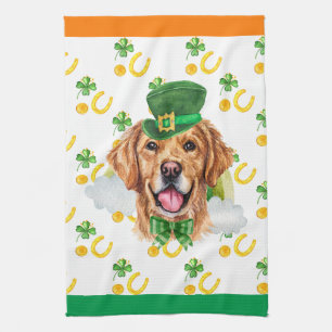 Golden Retriever Holiday Home Decor St Patrick Day Kitchen Towel