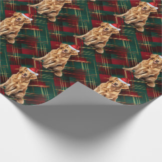 Golden Retriever Holiday Red Green Plaid Christmas Wrapping Paper