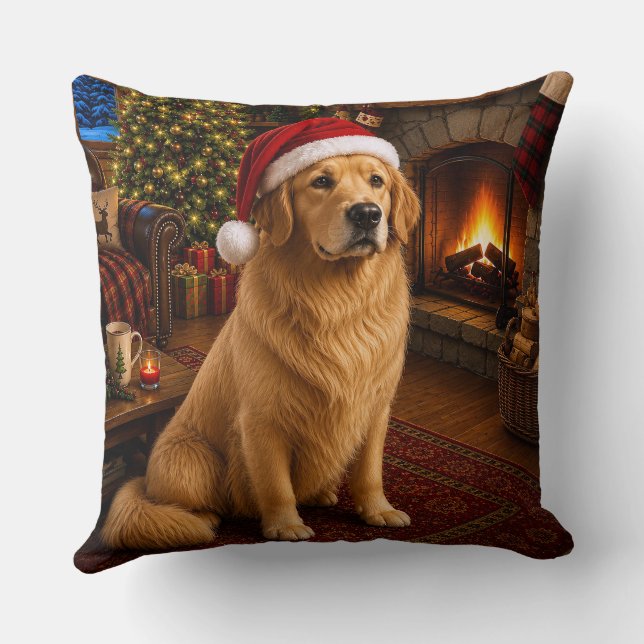 Golden Retriever Holiday  Throw Pillow (Back)