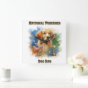 Golden Retriever Honours Purebred Dog Day Square Wall Clock